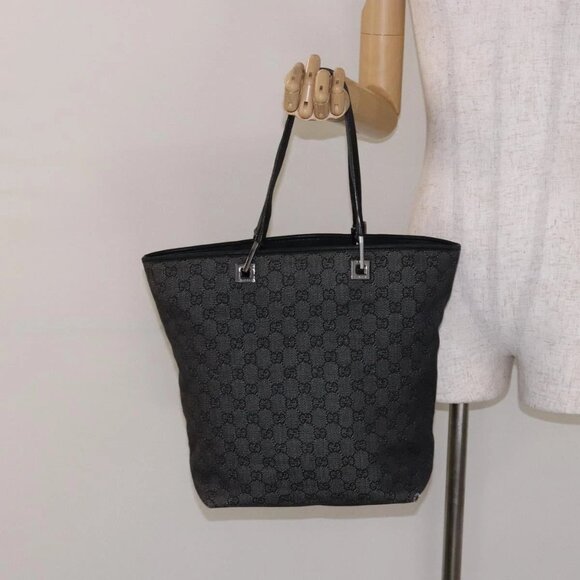 GUCCI GG Canvas Tote Bag Black Silver 31243 Auth th6279 - Picture 1 of 15